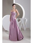 A-line Strapless Floor-length Satin Evening Dress With Beading