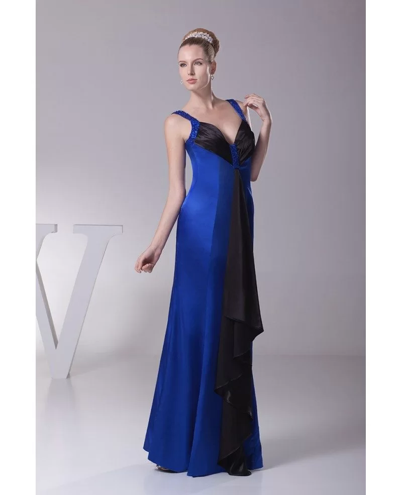Unique Beaded Straps Long Satin Sweetheart Prom Dress in Royal Blue and