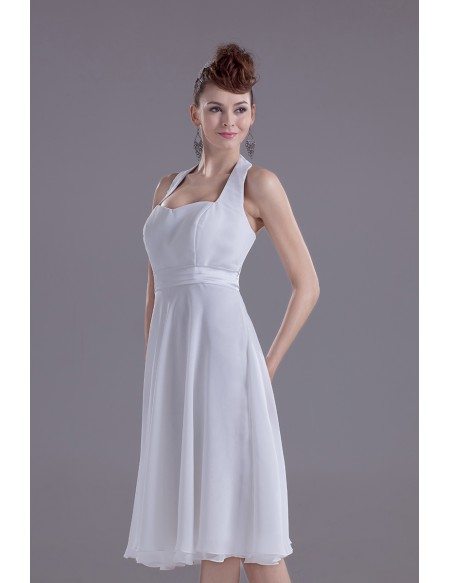 Simple Halter Neck Short White Bridal Dress in Satin and Chiffon
