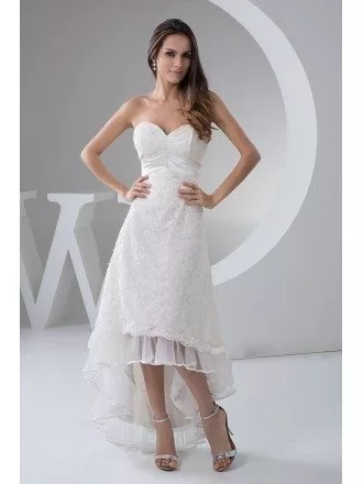 A-line Sweetheart Asymmetrical Lace Wedding Dress With Beading