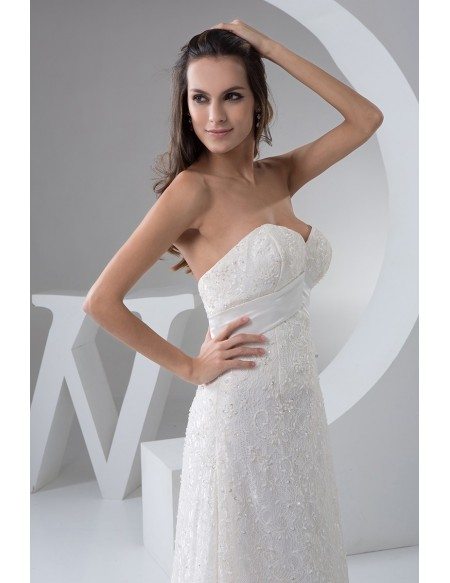 A-line Sweetheart Asymmetrical Lace Wedding Dress With Beading