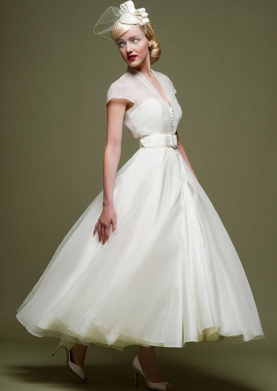 Flowy tea-length wedding dress