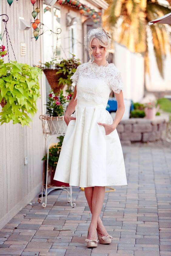 tea-length wedding dress for older bride