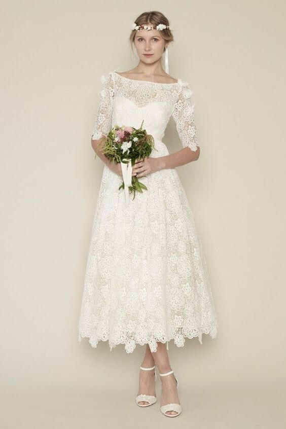 tea-length wedding dress for older bride