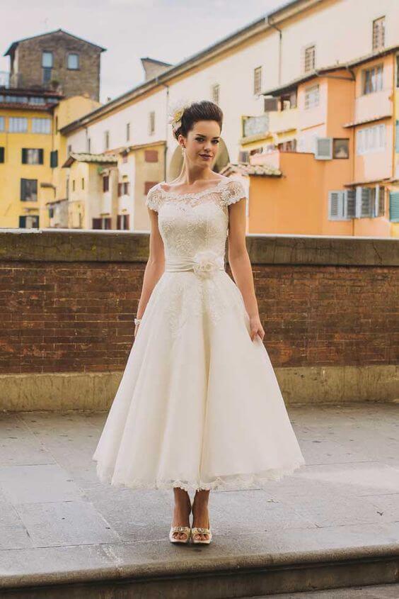 tea-length wedding dress for older bride