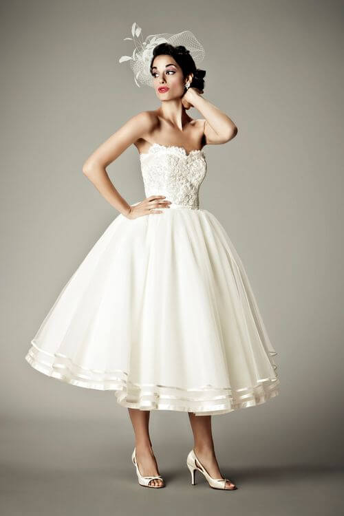 Polka dot tea-length wedding dress