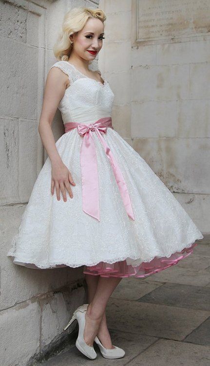 Tea-length Wedding Dress with Color