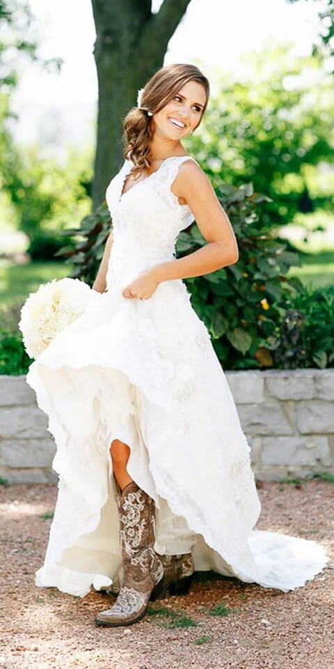 short wedding dress with cowboy boots