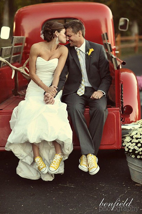 Wedding Dress with Converse Shoes