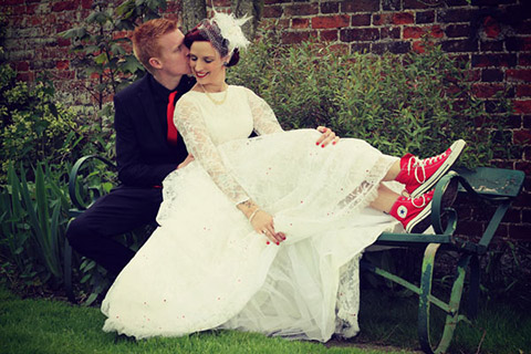 Wedding Dress with Converse Shoes