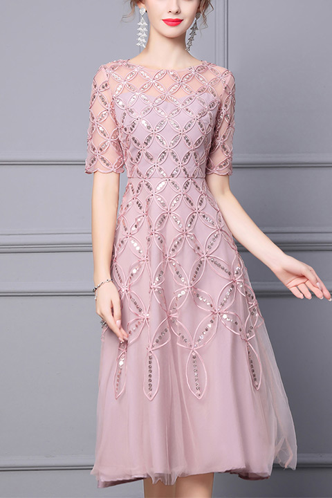 tea length wedding guest dress with sleeves