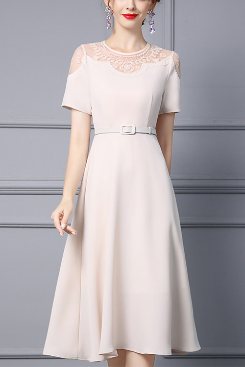 tea length wedding guest dress with sleeves